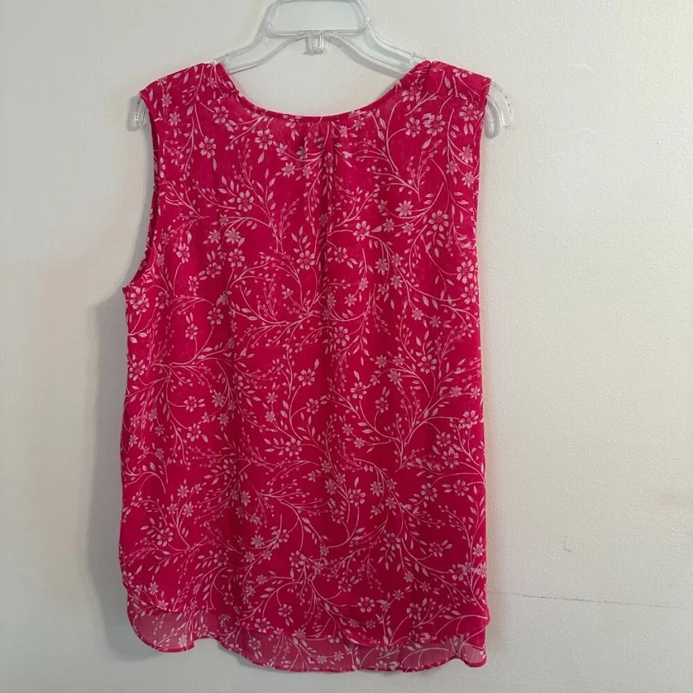Cristina B Sleeveless V-Neck Floral Blouse / Tank Pink & White Size Large - Picture 4 of 9